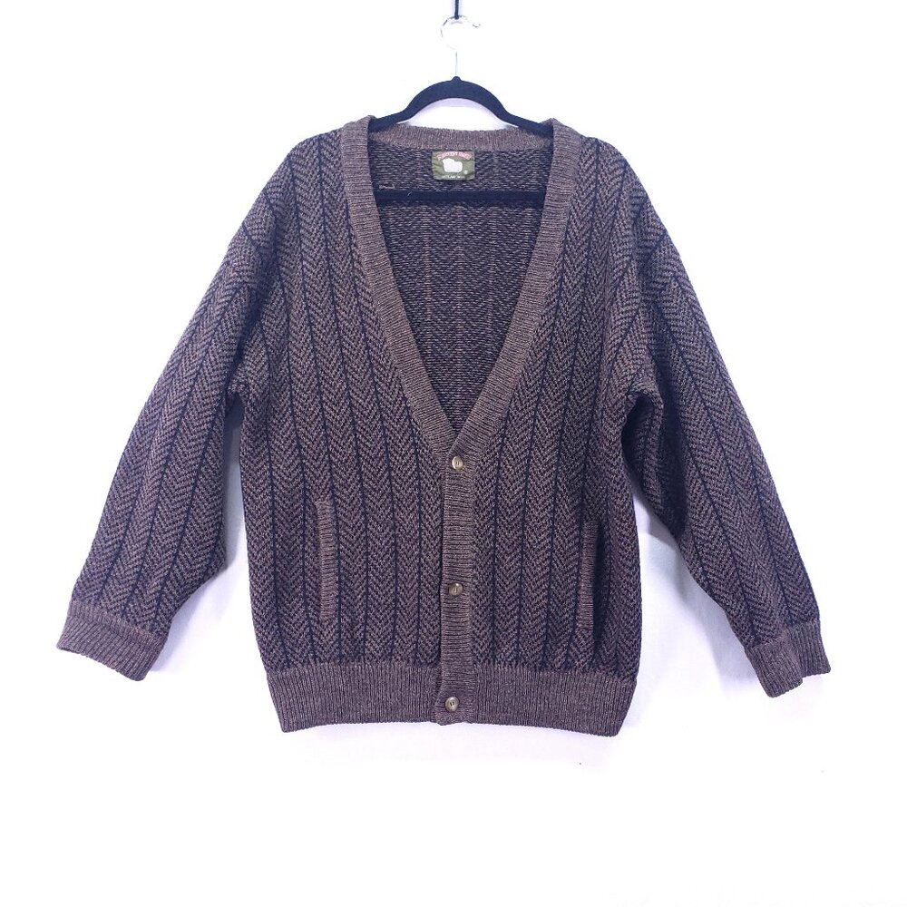 Vintage Mappin Knit Shetland Wool Sweater Mens XL Herringbone Striped Preppy